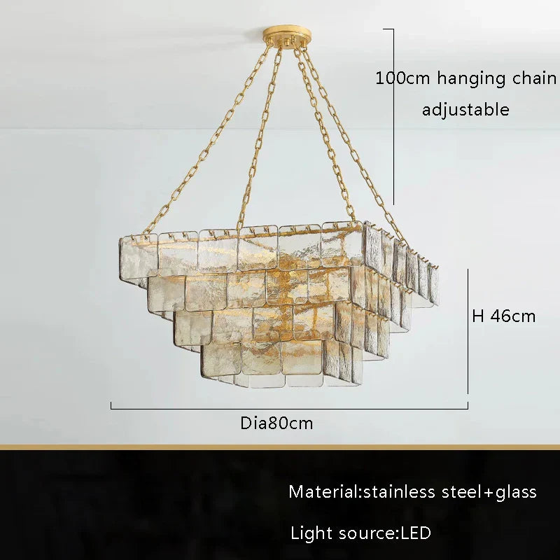 DecorBites™ Gold Glass Chandelier Luxe Living Room Lighting Fixture Luxurious Hanging Lamp
