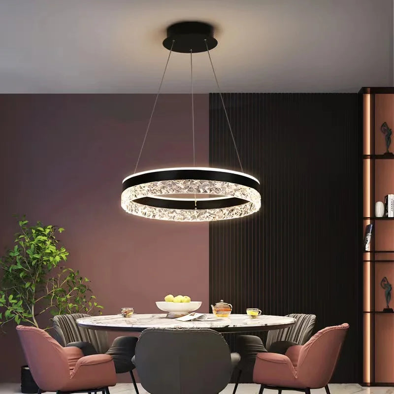 DecorBites™ Crystal Ring LED Pendant Light - Modern Home Lighting for Bedroom and Restaurant