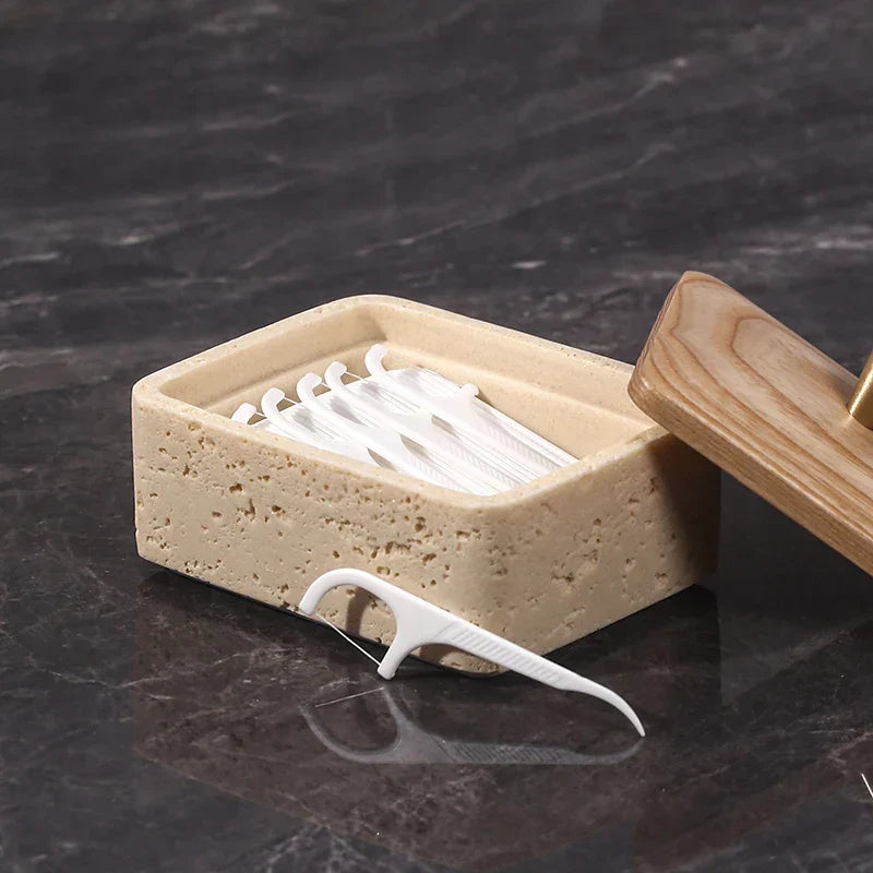 DecorBites™ Double Decker Natural Stone Jewelry Organizer - 2 in 1 Floss Box & Bathroom Storage
