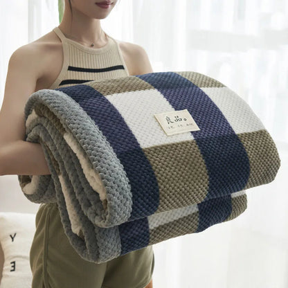 DecorBites™ Japanese Striped Coral Fleece Blanket: Warm Sofa Cover, Office Nap Shawl, All Seasons