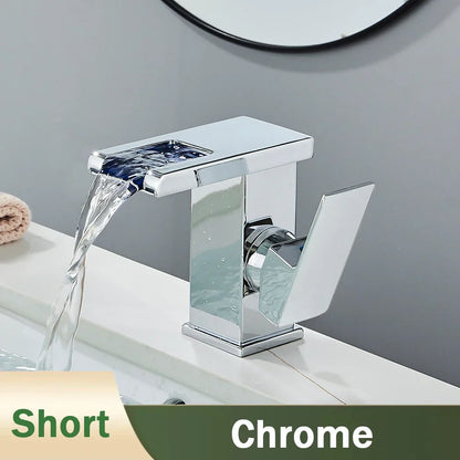 DecorBites™ LED Black Waterfall Basin Faucet: Deck Mounted Hydroelectric Mixer Tap