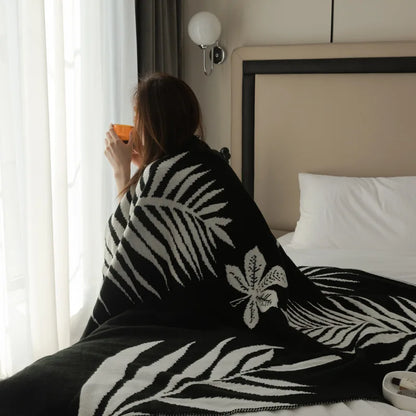 DecorBites™ Knitted Sofa Cover Blanket: Black & White Thin Quilt for Office Nap & Air Conditioning