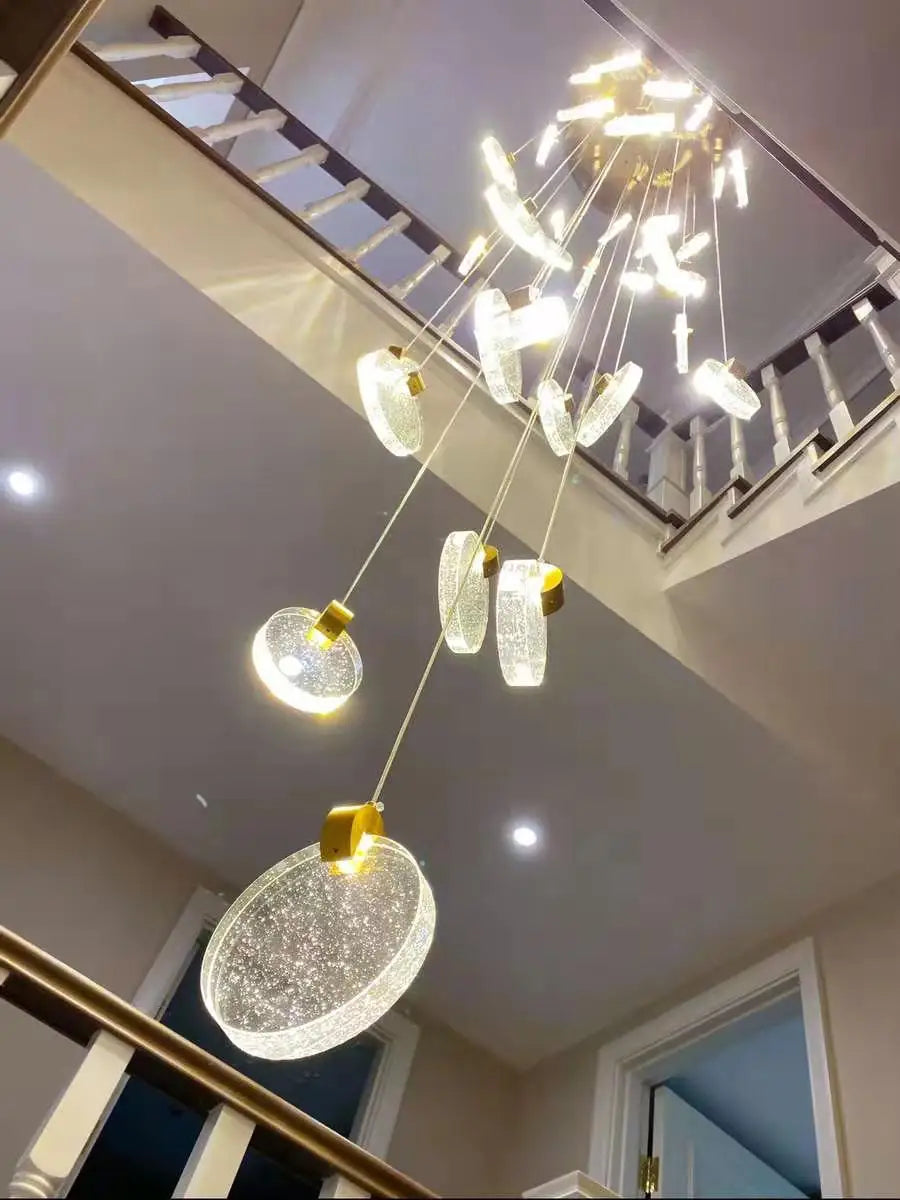DecorBites™ Crystal Chandelier LED Pendant Light for Modern Duplex Building Staircase