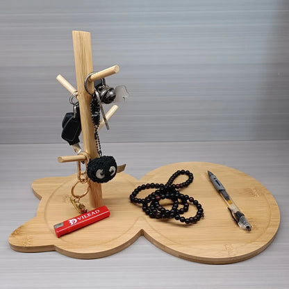 DecorBites™ Cat Wooden Key Rack Holder Tray Tree Branch Hook Desktop Storage