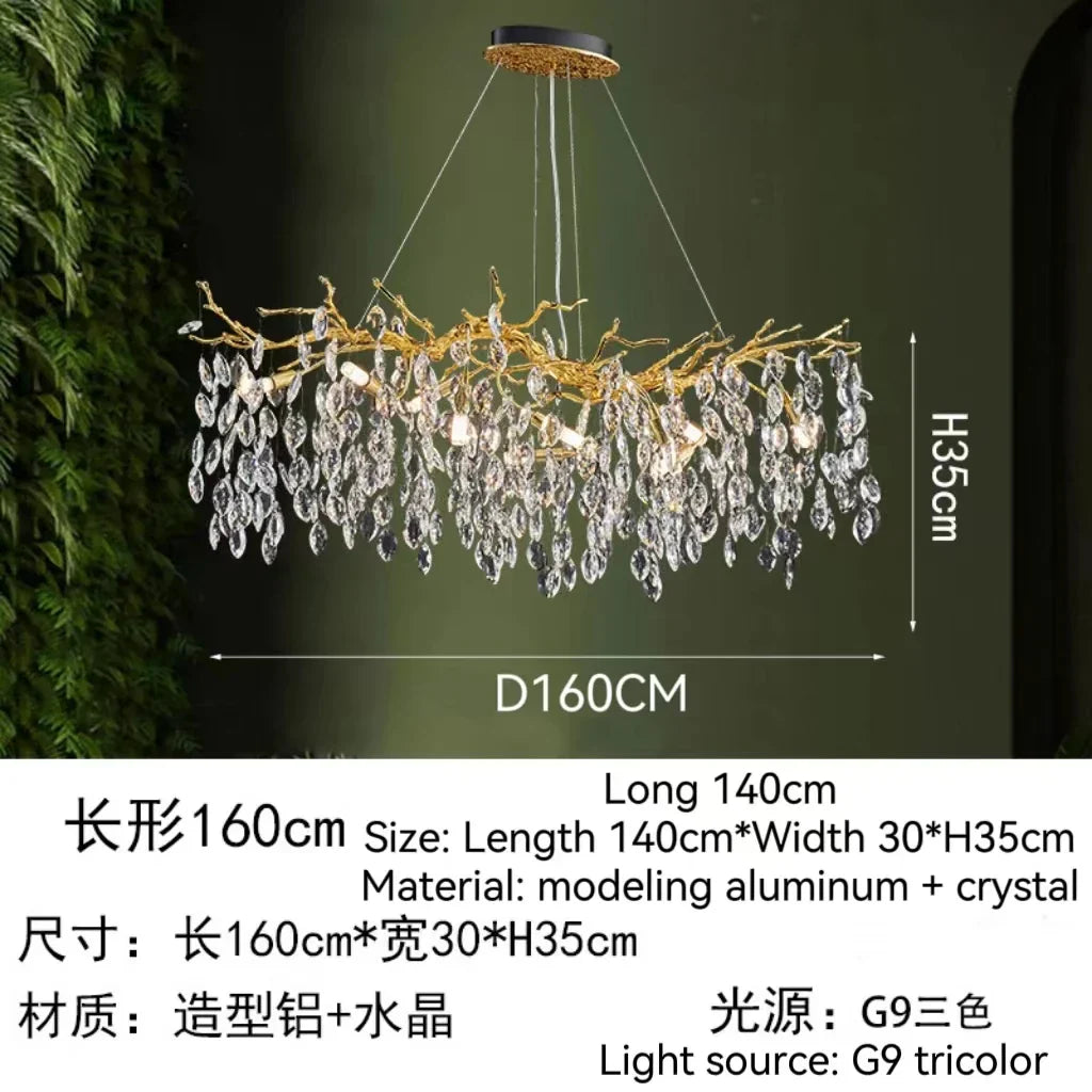 Gold Crystal Tree Chandelier Matte Aluminum Finish