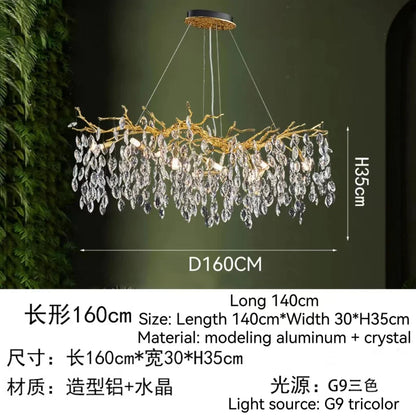 DecorBites™ Golden Crystal Tree Chandelier, Luxury Matte Aluminum Art Ceiling Light for Living Room