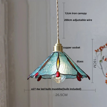 DecorBites™ Butterfly Glass Flower LED Pendant Lamp – Tiffany Style Adjustable Hanging Lamp