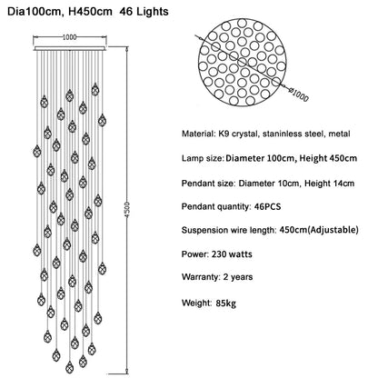 DecorBites™ Diamond Crystal Ball Chandelier LED Hanging Lamp Gold Fixture