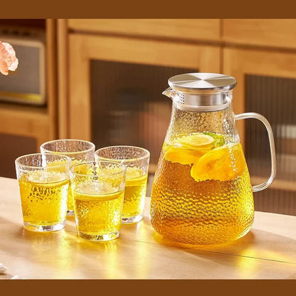 DecorBites™ Glass Tea Set with Stainless Steel Lid Jug and Cups