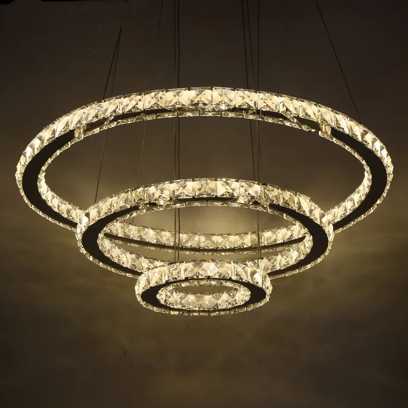 DecorBites™ Gold Gloss LED Crystal Ring Chandelier for Modern Luxury Living Room