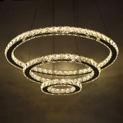 DecorBites™ Gold Gloss LED Crystal Ring Chandelier for Modern Luxury Living Room