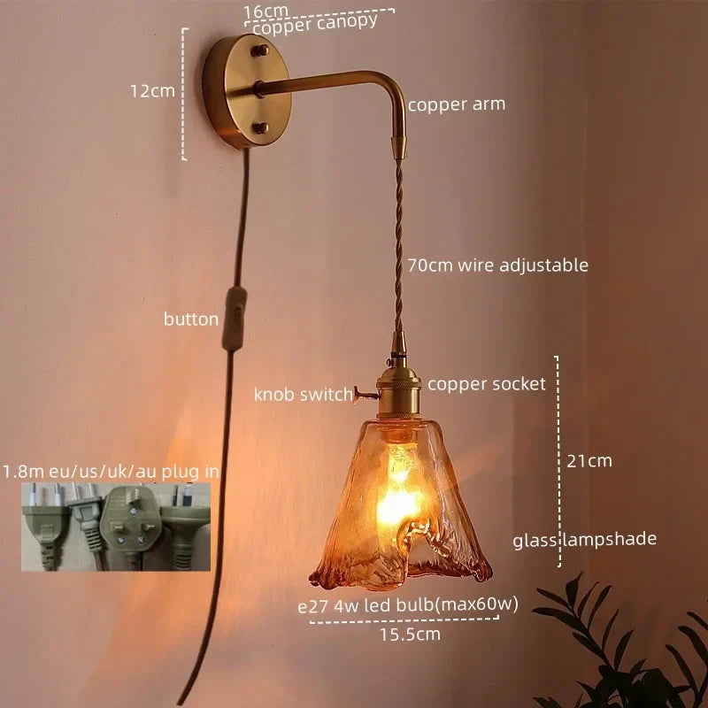 Decorbites™ Glas-Kupfer-LED-Wandleuchte im Vintage-Stil für Schlafzimmer, Esszimmer und Spiegellicht
