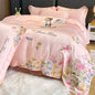 Decobites Flowers Embroidery Silky Duvet Set with Comforter Cover & Fitted Sheet