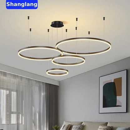 DecorBites™ Brushed Rings LED Chandelier: Modern Home Lighting for Living Room & Bedroom