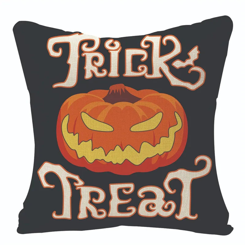 Funda de cojín de lino Decorbites™ de Halloween para la decoración del salón y el sofá - Truco o trato
