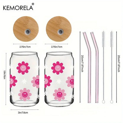 DecorBites™ 470ML Pink Smiling Flower Theme Beverage Glass - Set of 1/2/4