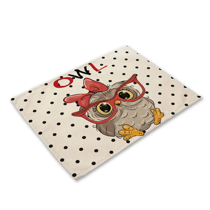 DecorBites™ Cute Owl Animal Placemat Music Bird Kitchen Dining Table Mats Coaster Bowl Cup Mat