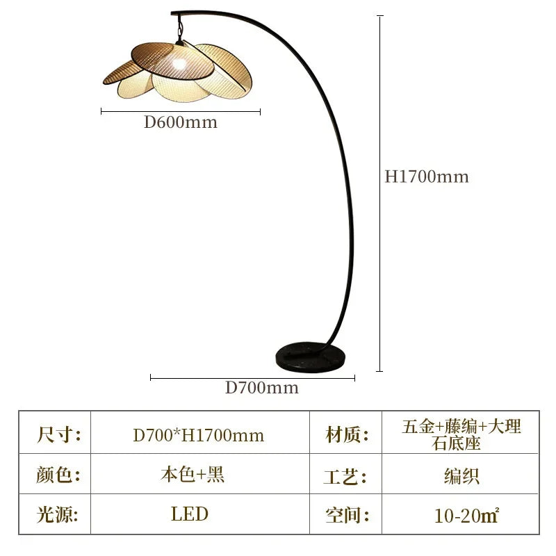 Lámpara de suelo de ratán japonés Decorbites™ para iluminación de sala de estar, estudio y ático de villa