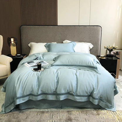 DecorBites™ Eucalyptus Lyocell Luxury Bedding Set in White Champagne Grey Pink