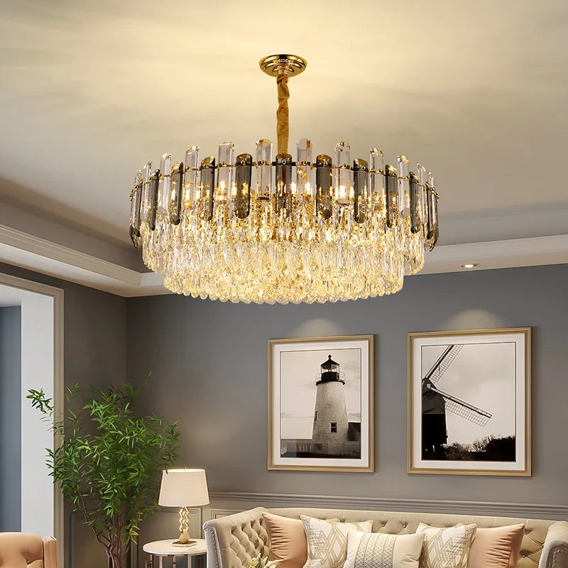 Gold Crystal Ceiling Chandelier Amber DIA95cm