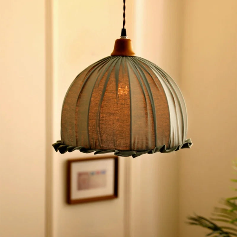 DecorBites™ Beige Cloth LED Pendant Light: Vintage Japanese Style for Kitchen, Dining, and Living Room