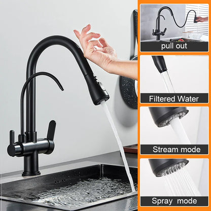 DecorBites™ Dual Handle Kitchen Faucet with Black Touch Sensor and Three Modes