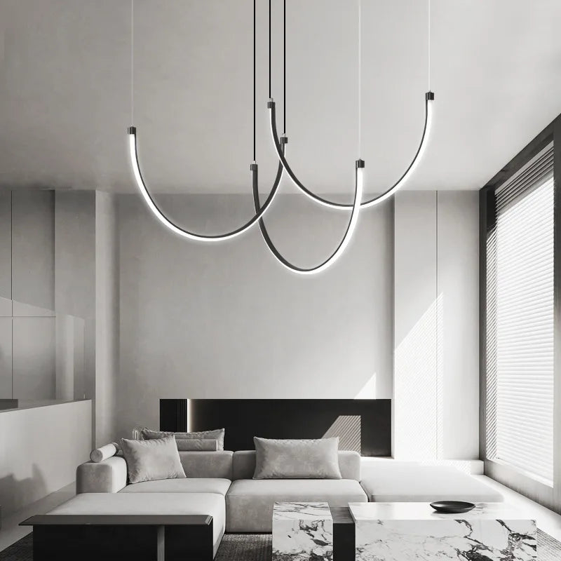 DecorBites™ Copper Chandelier: Nordic Minimalist Lines Pendant Light for Living Room Decor