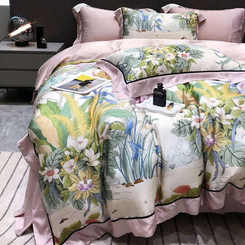 DecorBites™ Eucalyptus Lyocell Flowers Duvet Set with Sheet & Pillowcases