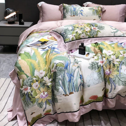DecorBites™ Eucalyptus Lyocell Flowers Duvet Set with Sheet & Pillowcases