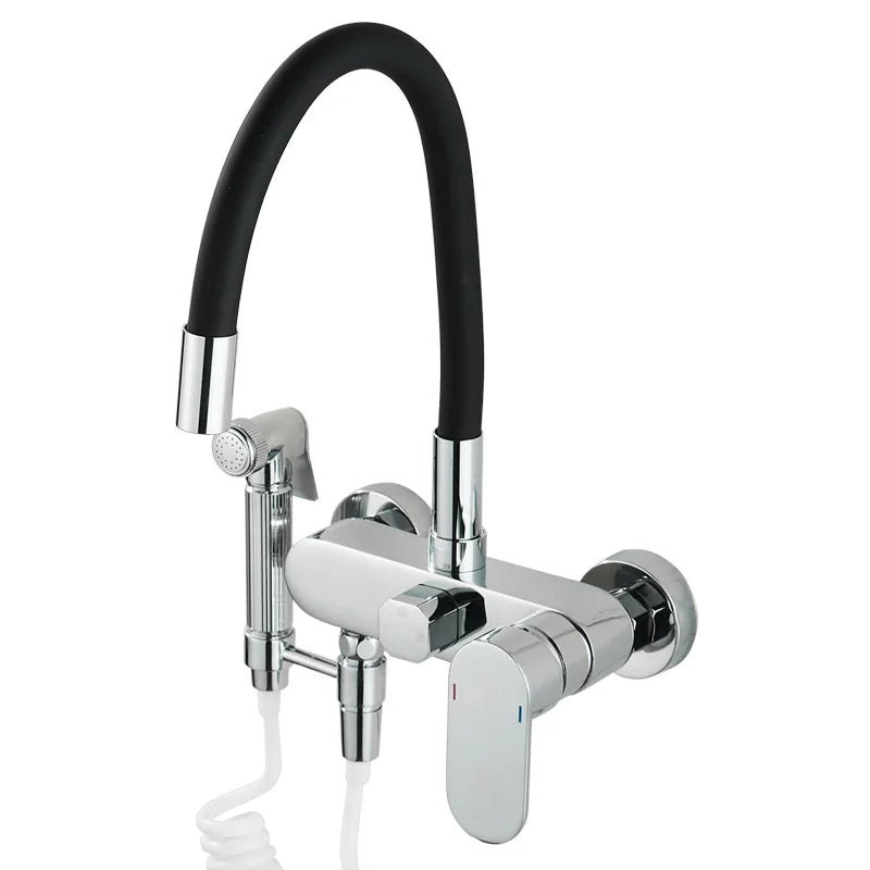 Black Wall-Mounted Kitchen Faucet