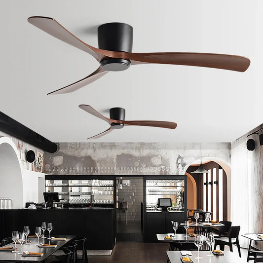 مروحة سقف ديكوربايتس™ سوداء حديثة منخفضة الارتفاع تعمل بالتيار المستمر مع جهاز تحكم عن بعد، تدفق هواء قوي