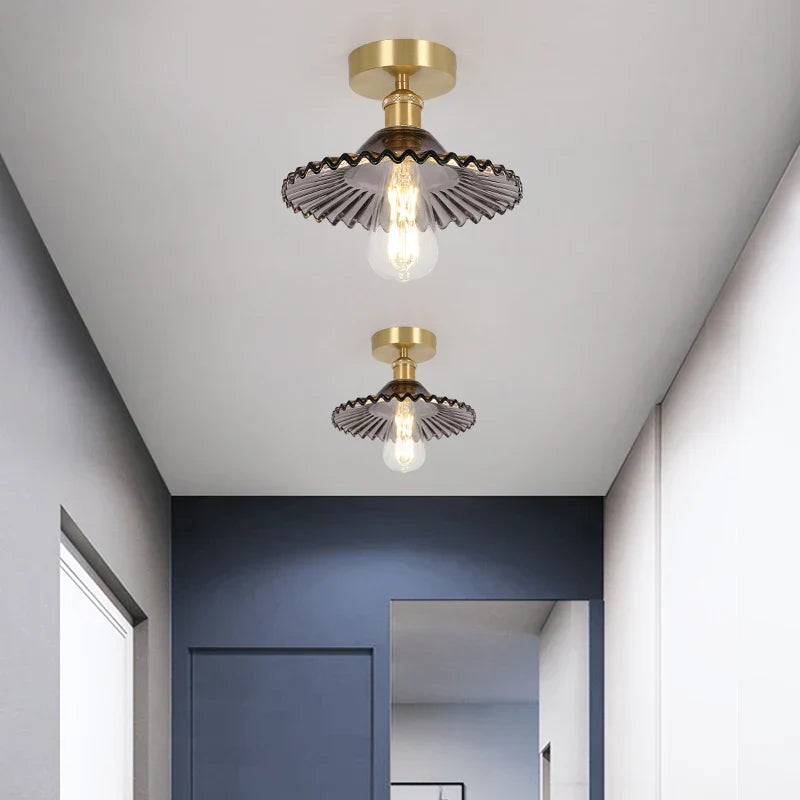 DecorBites™ Green Glass Copper Ceiling Light Fixture Balcony Kitchen Modern LED Lamp