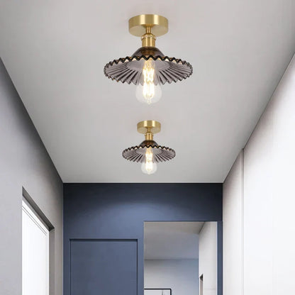 DecorBites™ Green Glass Copper Ceiling Light Fixture Balcony Kitchen Modern LED Lamp