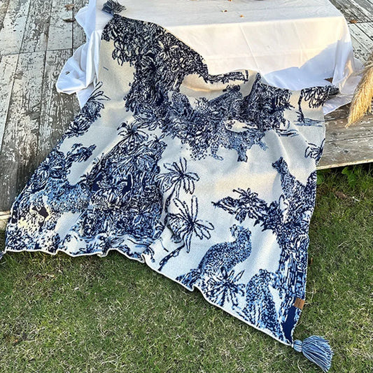 Manta de punto DecorBites™ Cozy Chinese Ink para todas las estaciones - Funda suave para sofá y cama