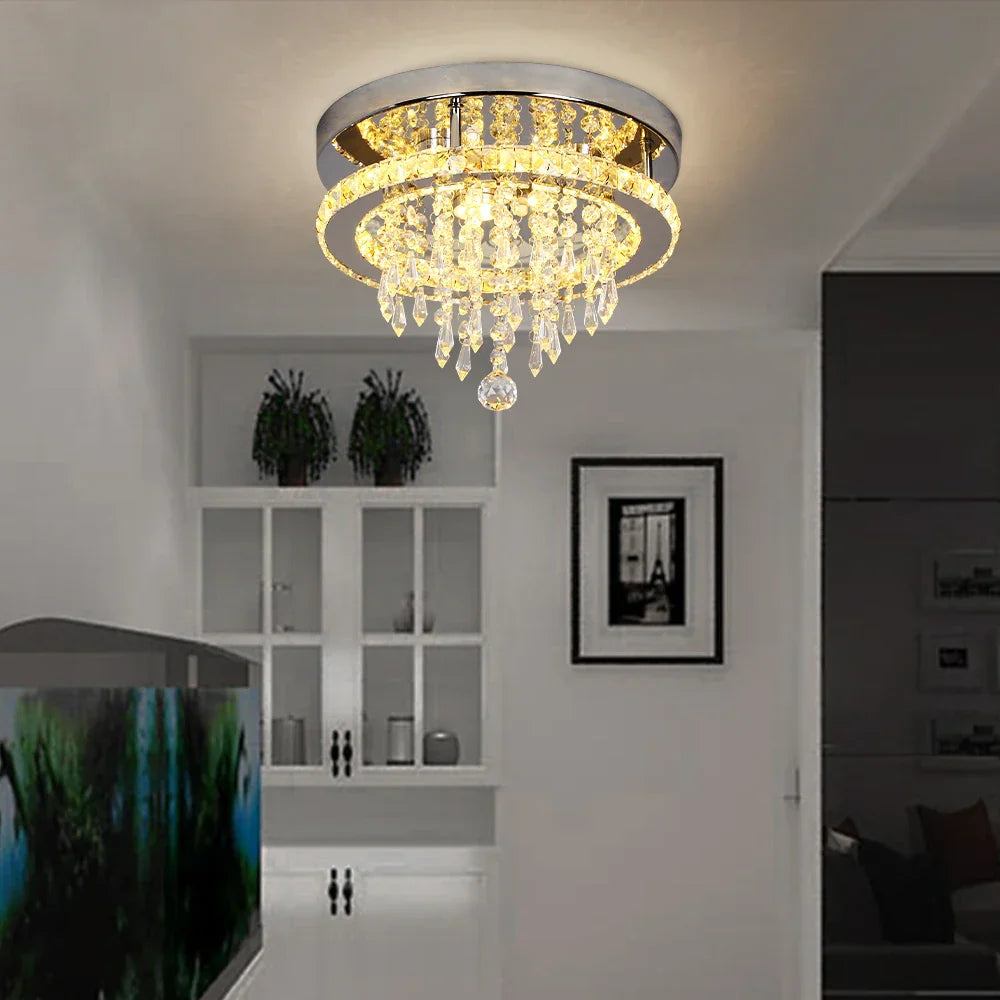 DecorBites™ Crystal LED Ceiling Chandelier: Remote Dimming Round Lamp for Luxury Home Decor