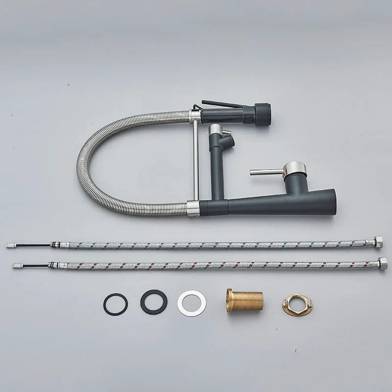 DecorBites™ Brass Pull Down Kitchen Faucet Dual Spout Sprayer Mixer Tap