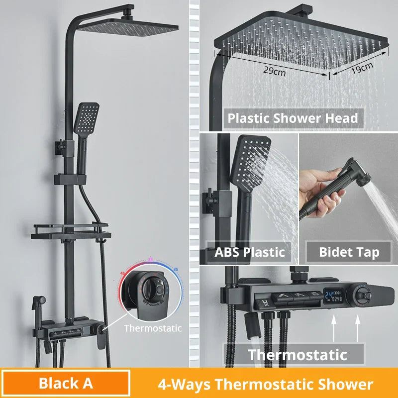 DecorBites™ Digital Display Shower Faucet Rainfall Head Thermostatic Mixer Set