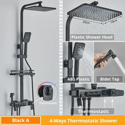 DecorBites™ Digital Display Shower Faucet Rainfall Head Thermostatic Mixer Set