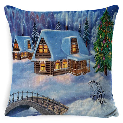 DecorBites™ Christmas Snowman & Santa Claus Linen Pillow Cover for Festive Living Room Decor