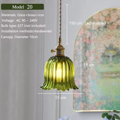 Nordic Green Glass Pendant Light With Brass Accents