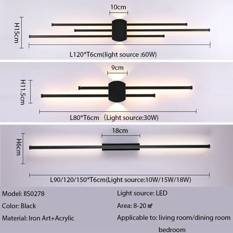 DecorBites™ Black Iron LED Wall Lamp for Living Room, Bedside, TV Background - 110v 240v