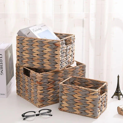 DecorBites™ Woven Rattan Desktop Storage Basket Organizer