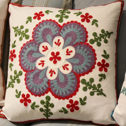 DecorBites™ Ethnic Flower Elephant Pillowcase, Hand-Embroidered Boho Cushion Cover