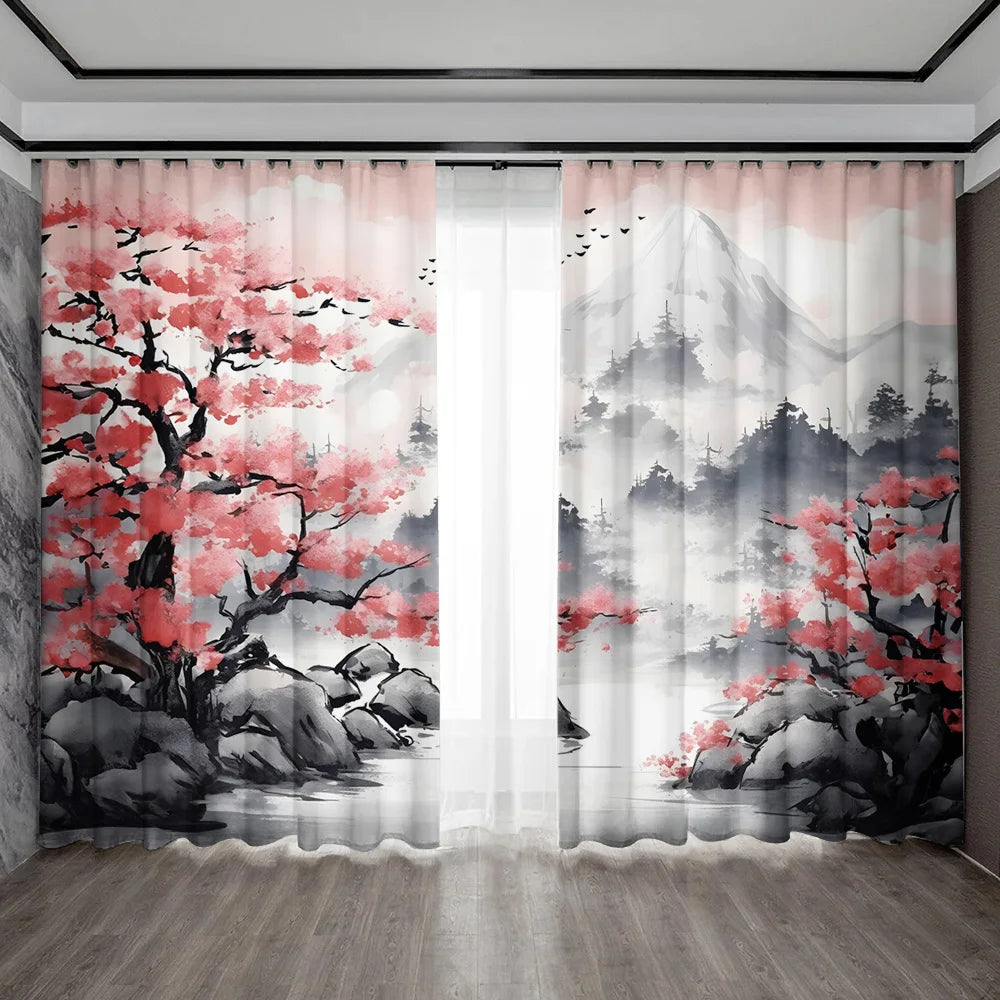 Decobites Snow Seeking Plum Blossom Curtains: Kitchen, Living Room, Balcony Curtains With Pole Bag