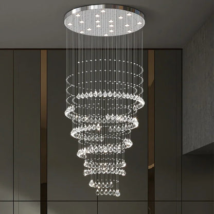 DecorBites™ Crystal Chandelier for High Ceilings Living Room - Modern Luxury Spiral Stair Pendant Lamp
