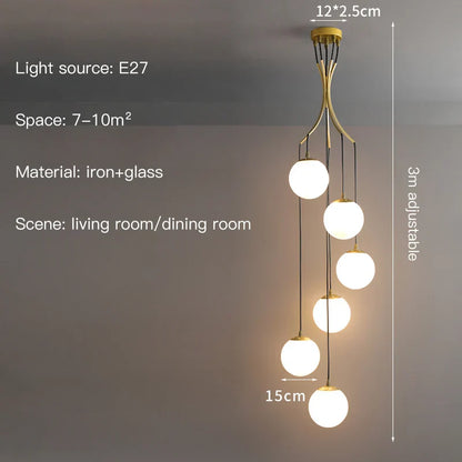 Lámpara de araña LED con bola de cristal DecorBites™, decoración moderna y minimalista para escaleras de villas tipo loft.