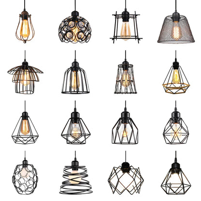 Vintage Black Metal Wire Cage Pendant Light