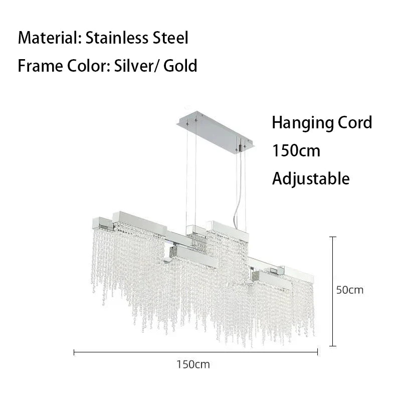 DecorBites™ Crystal Tassel Chandelier: Modern Luxury Silver Hanging Lamp for Dining Room