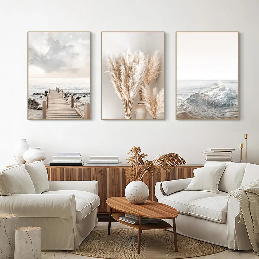 DecorBites™ White Seascape Canvas Set - Beach & Botanical Wall Art