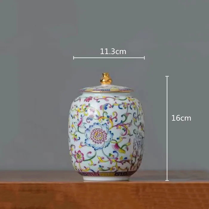 DecorBites™ Enamelled Porcelain Tea Caddy Ginger Jar - Desktop Storage Container